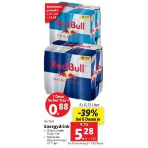 Red Bull 0,25L (original / sugarfree) um 0,88 € bei Lidl
