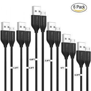 TECKNET Micro USB Kabel Kabel, 6 Stück (2m, 3 x 1m, 0.3m, 0.1m) um 4,03 € statt 9,99 €