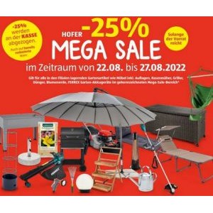 Hofer Mega Sale – 25% Rabatt auf lagernde Gartenartikel (Griller, Rasenmäher, Dünger, …)