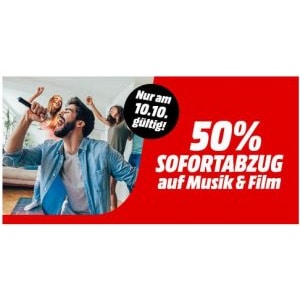 Media Markt – 50% Rabatt auf Musik & Film (gratis Versand)