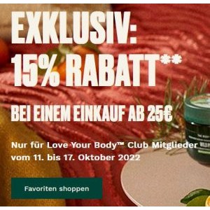 The Body Shop – 15% Rabatt auf reguläre Ware (für Club-Mitglieder)