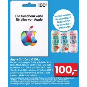 Interspar Filialen – 100 € Apple Gift Card kaufen und 24 Dosen Spar Eistee 0,33L geschenkt bekommen
