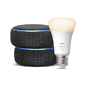 2 x Echo Dot (3. Gen.) + Philips Hue White Smart Bulb (E27) um 35,27 € statt 86,64 €