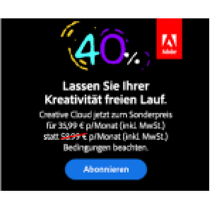 Adobe Creative Cloud um 35,99 € statt 62,47 € pro Monat