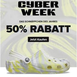 Crocs Cyber Monday – 50% Rabatt auf ausgewählte Artikel & gratis Versand