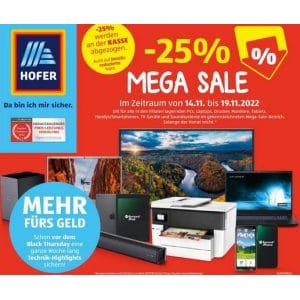 Hofer Mega Sale – 25% Rabatt auf lagernde Elektronik (PCs, Laptops, Smartphones, TVs, …)