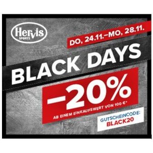 Hervis Black Friday – 20% Rabatt auf fast ALLES ab 100€ Einkaufswert