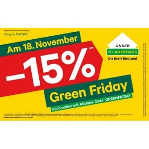 Lagerhaus Green Friday – 15% Rabatt auf euren Einkauf (am 18. November)