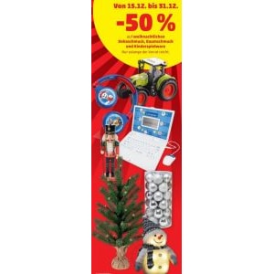 Penny – 50% Rabatt auf weihnachtlichen Dekoschmuck, Baumschmuck und Kinderspielware