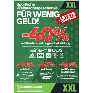 XXL Sports – 40% Rabatt auf ausgewählte Kategorien (Kinderbekleidung, Golf, Zelte u.v.m.)