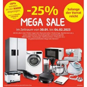 Hofer Mega Sale – 25% Rabatt auf lagernde elektronische Haushaltsgeräte / Küchengeräte / Backutensilien