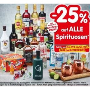Interspar – 25% Rabatt auf Spirituosen (bis 21.01.)