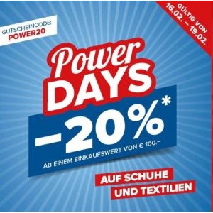 Hervis Power Days – 20% Rabatt auf Schuhe & Textilien (ab 100€)