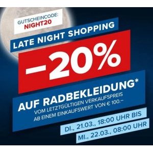 Hervis Late Night Shopping – 20% Rabatt auf Radbekleidung (ab 100 €)