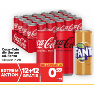 Coca Cola Dose um je 0,59 € statt 1,19 € ab 24 Stück bei Billa & Billa Plus