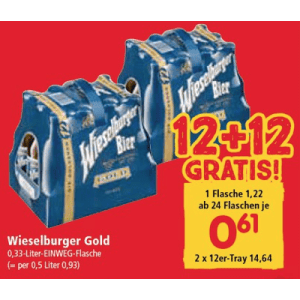 Wieselburger Flasche um je 0,61 € statt 1,22 € ab 24 Stück bei Interspar