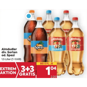 Almdudler 1,5L Flasche um je 1,04 € statt 2,09 € ab 6 Stück bei Billa