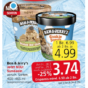 Ben & Jerry’s Eis um je 3,74 € statt 6,99 € ab 2 Stück bei Spar