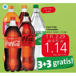 Coca Cola 1,5L Flasche um je 1,14 € statt 2,29 € ab 6 Stück bei Spar
