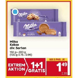 Milka Kekse (div. Sorten) um je 1,49 € statt 2,99 € ab 2 Stück (1+1) bei Billa