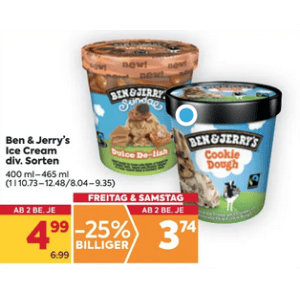 Ben & Jerry’s Eis um je 3,74 € statt 6,99 € ab 2 Stück bei Billa