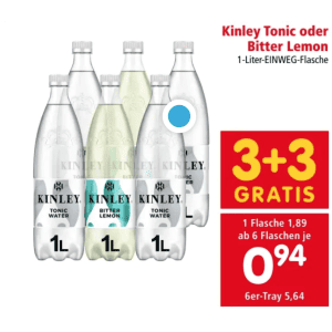 Kinley Tonic 1L Flasche um je 0,94 € statt 1,89 € ab 6 Stück bei Euro- & Interspar