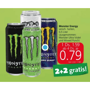 Monster Energy Dose um je 0,79 € statt 1,59 € ab 4 Stück bei Spar
