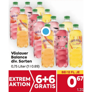 Vöslauer Balance 0,75 L Flasche um je 0,67 € statt 1,35 € ab 12 Stück bei Billa