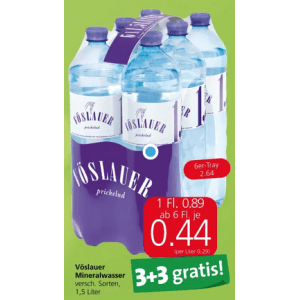 Vöslauer 1,5L Flasche um je 0,44 € statt 0,89 € ab 6 Stück bei Spar