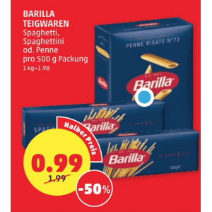 Barilla Teigwaren 500g um 0,99 € statt 1,99 € bei Penny