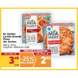 Dr. Oetker La Mia Grande Tiefkühlpizza (div. Sorten) um je 2,62 € statt 5,29 € ab 3 Stück bei Billa