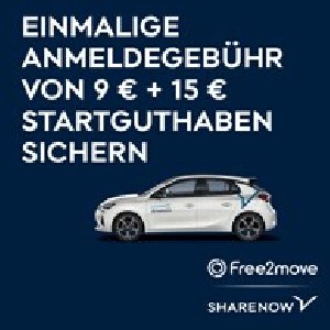 Free2move / sharenow Carsharing – 5€ Anmeldegebühr + 15€ Startguthaben + 4 € Promocode