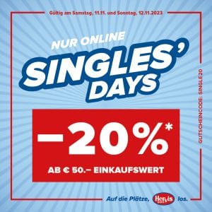 Hervis Singles Day – 20% Rabatt auf (fast) ALLES ab 50€ Einkaufswert
