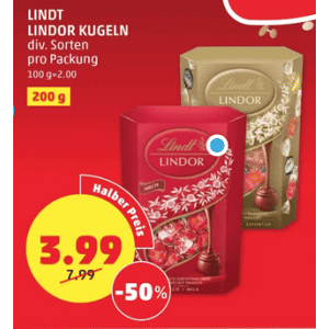 Lindt Lindor Kugeln 200g um je 3,99 € statt 7,99 € bei Penny