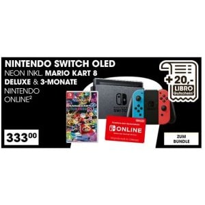 Nintendo Switch OLED-Modell Mario Kart 8 Deluxe-Set + 3 Monate Nintendo Switch Mitgliedschaft + 20€ LIBRO-Gutschein um 333 €