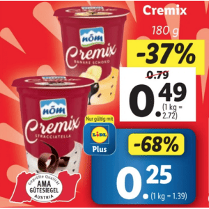 Nöm Cremix Joghurt um je 0,25 € statt 0,79 € mit Lidl Plus App