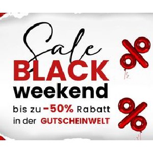 Weekend Gutscheinwelt Black Friday 2023 – bis zu 50% Rabatt bei über 300 Shops + 10% Extra-Rabatt
