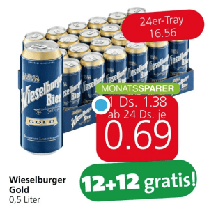 Wieselburger Dose um je 0,69 € statt 1,38 € ab 24 Stück bei Spar