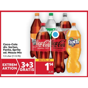 Coca Cola 1,5L Flasche um je 1,14 € statt 2,29 € ab 6 Stück bei Billa & Billa Plus