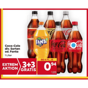 Coca Cola 1L Flasche um je 0,94 € statt 1,89 € ab 6 Stück bei Billa & Billa Plus