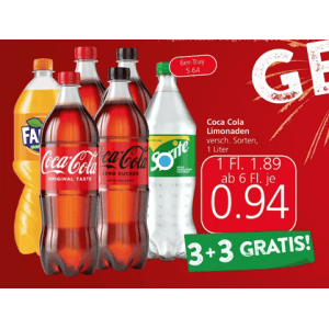 Coca Cola 1L Flasche um je 0,94 € statt 1,89 € ab 6 Stück bei Spar