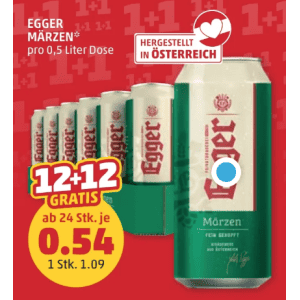 Egger Bier Dose um je 0,54 € statt 1,09 € ab 24 Stück bei Penny