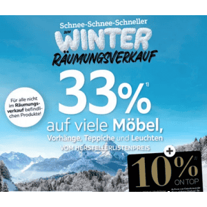 XXXLutz Räumungsverkauf – 33% auf Möbel, Vorhänge, Teppiche + 10% on Top!