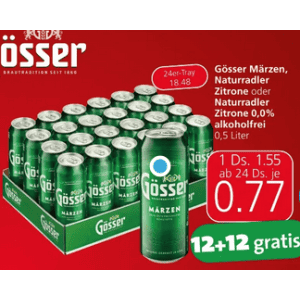 Gösser Radler Dose um je 0,77 € statt 1,55 € ab 24 Stück bei Spar