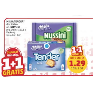 Milka Tender (diverse Sorten) um je 1,29 € statt 2,59 € ab 2 Stück (1+1) bei Penny