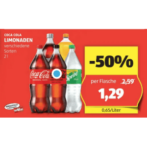 Coca Cola 2 Liter Flasche um je 1,29 € statt 2,59 € ab 4 Stück bei Hofer