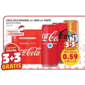 Coca Cola Dose um je 0,59 € statt 1,19 € ab 6 Stück bei Penny