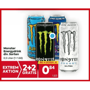 Monster Energy Dose um je 0,84 € statt 1,69 € ab 4 Stück bei Billa & Billa Plus