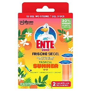 WC-Ente Frische-Siegel Nachfüller, 12 Gel WC-Steine, 2 x 36ml (Tropical Summer Duft oder Limone) um 3,40 € statt 3,72 €