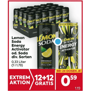 Lemon Soda oder Energy Activator um je 0,59 € statt 1,19 € ab 24 Stück bei Billa